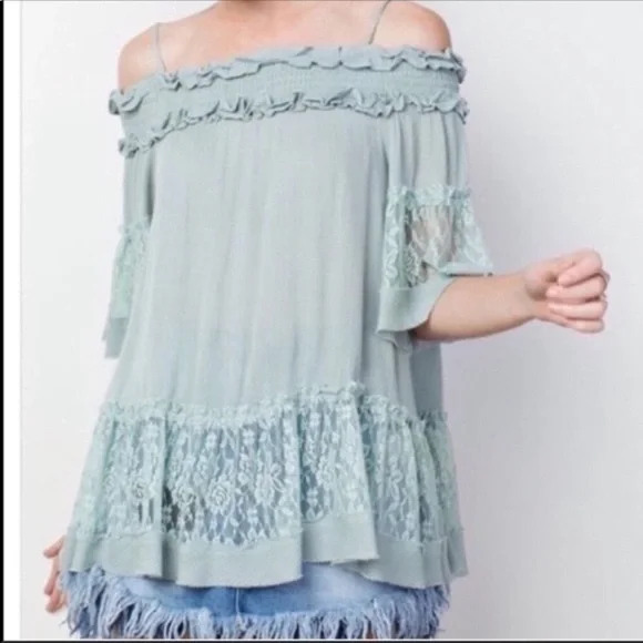 New Washed Blue Ruffled Blouse - Picture 4 of 7